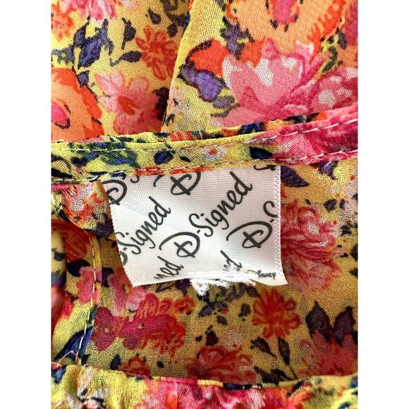 Disney D-signed Yellow Orange Floral Chiffon Short Sleeve Ombre Dress size JR M - Picture 3 of 9